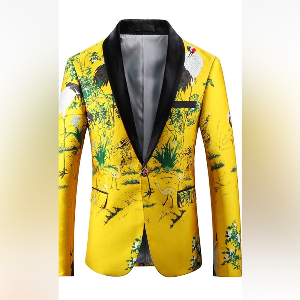 OUYE Men's Luxury Yellow Single Breasted Blazer Designer Sz 38 Slim